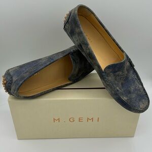 M. Gemi Felize Mule size 11.5 blue shimmer loafers metallic leather Italy w/ box